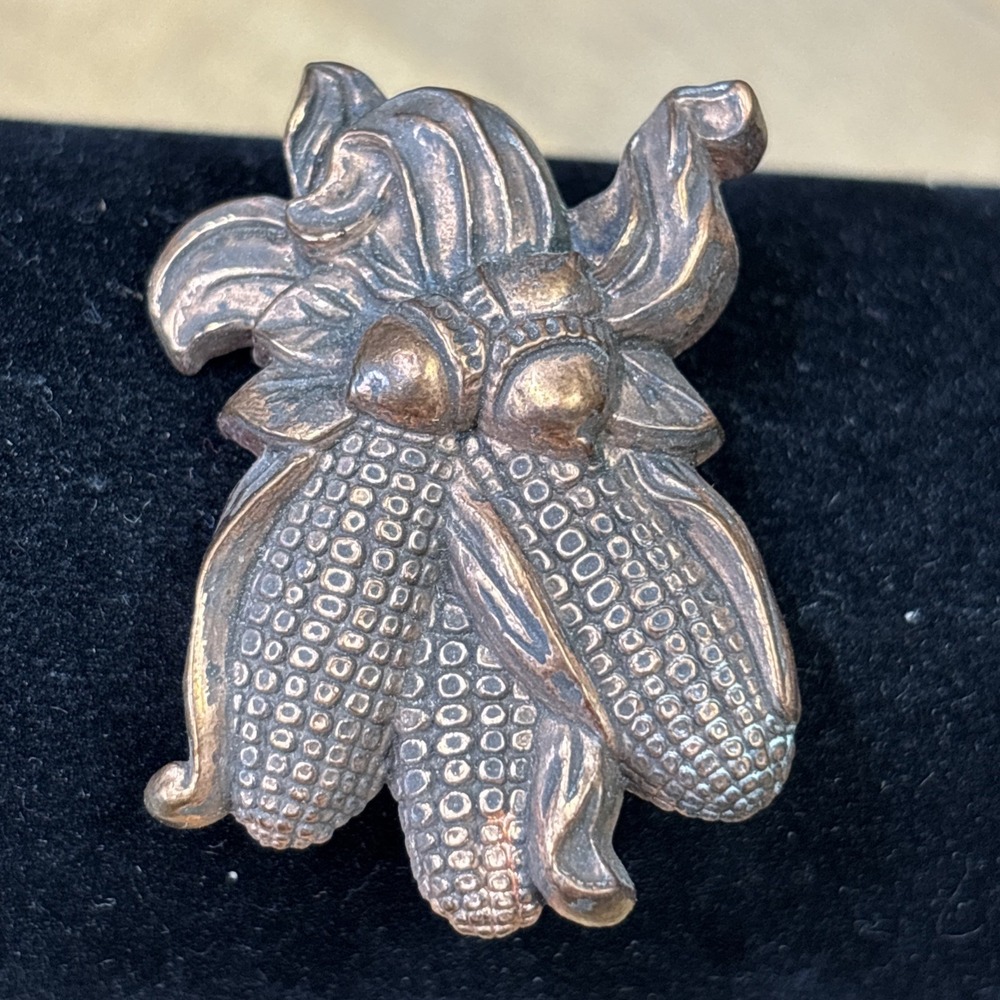Vintage 1983 Hallmark Harvest Corn Acorn Brooch Copper Tone Thanksgiving Pin